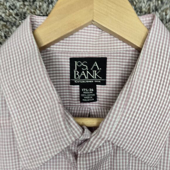 Jos A Bank Shirt Men's 17.5 36 Red Check Button Up Cotton‎ Pocket Barrel Career - Picture 6 of 7